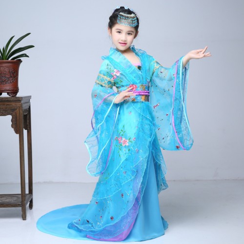 Girls chinese folk dance dresses  ancient hanfu for kids children classical traditional empress drama cosplay stage performance dress robes